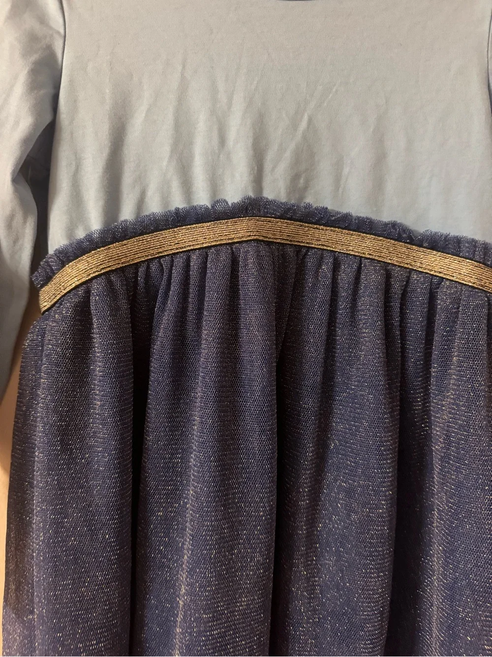 Hanna Andersson Girls Light Blue & Navy Sparkle Tulle Dress Size 6-7